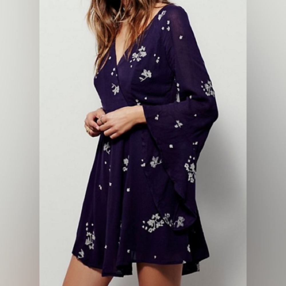Free people embroidered black floral dress 4 boho cotton blend